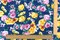 Nile Blue-Yellow-Multi Floral Printed Polyester Georgette Woven Fabric By the Yard